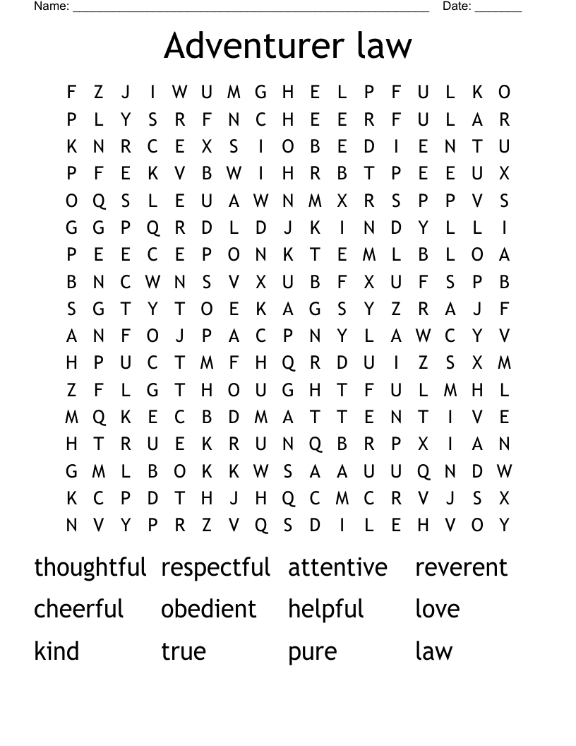 Adventurer law Word Search