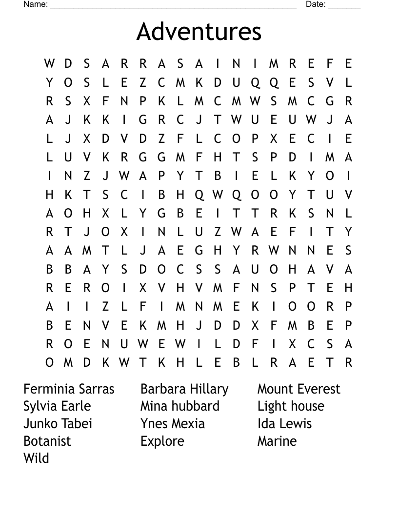 Adventures Word Search