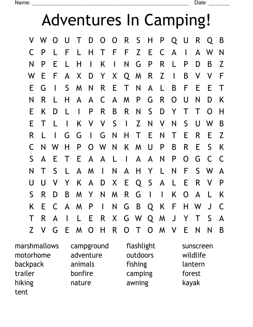 Adventures In Camping! Word Search