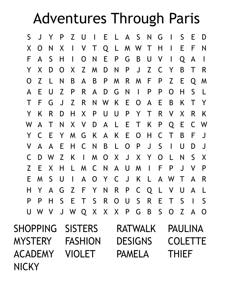 Adventures Through Paris Word Search