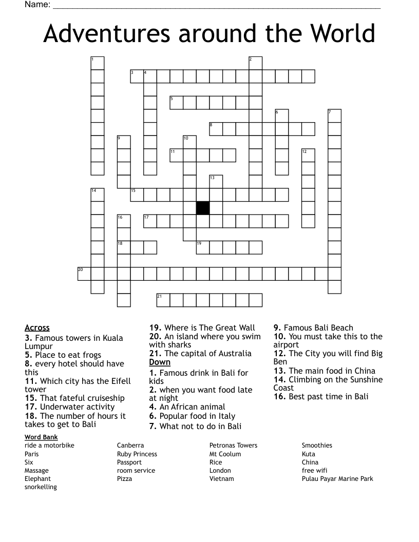 Adventures around the World Crossword