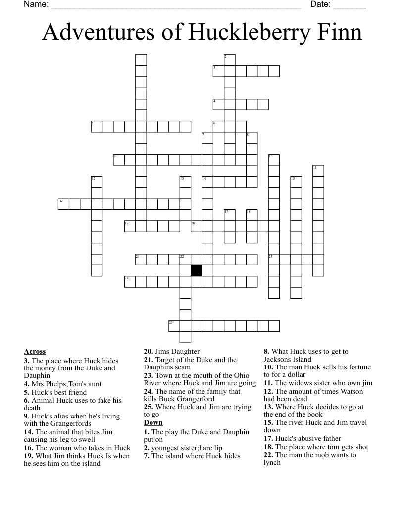 Adventures of Huckleberry Finn Crossword