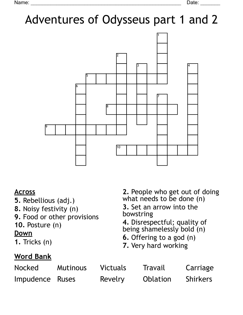 Adventures of Odysseus part 1 and 2 Crossword