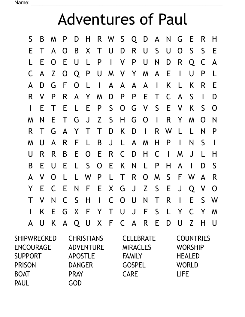 Adventures of Paul Word Search