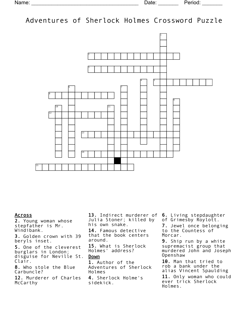 Adventures of Sherlock Holmes Crossword Puzzle