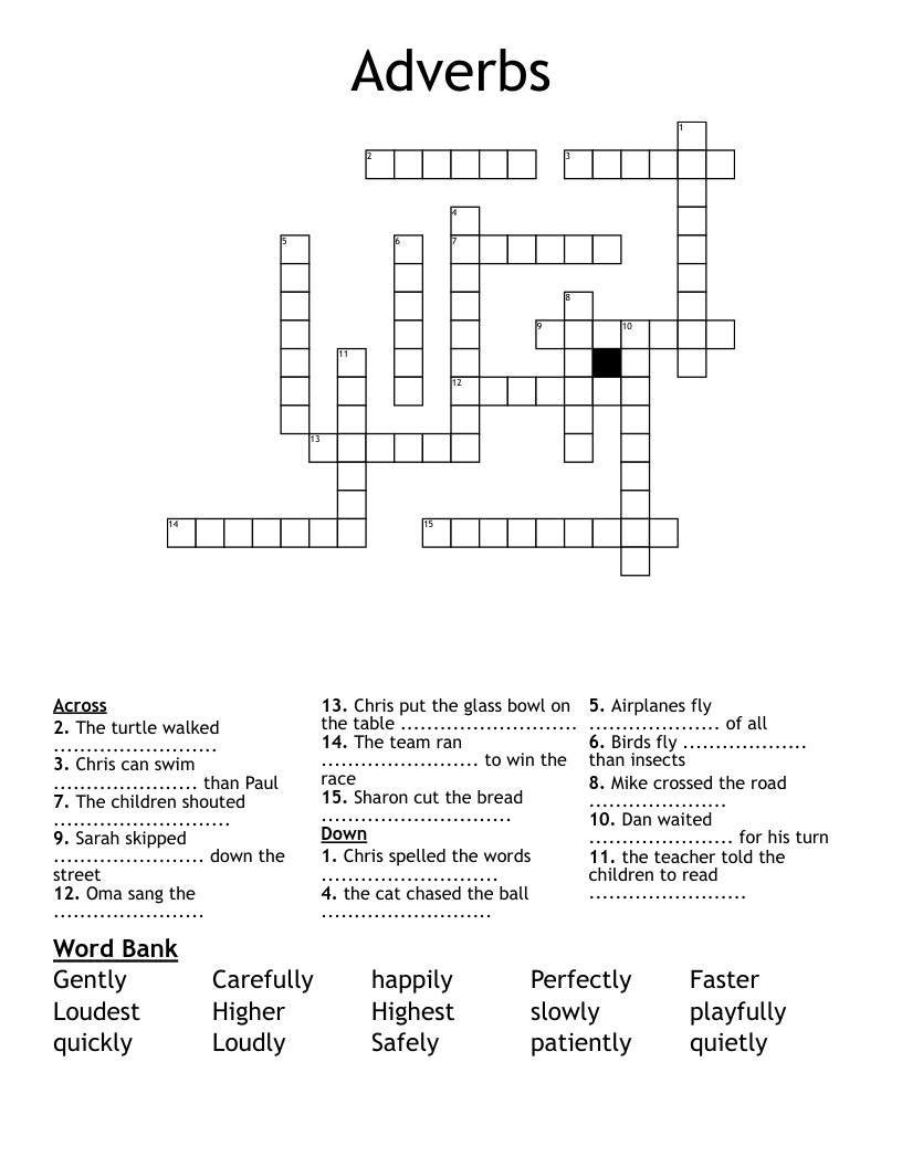 Adverbs Crossword