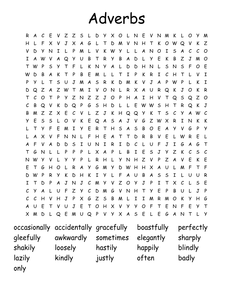Adverbs Word Search