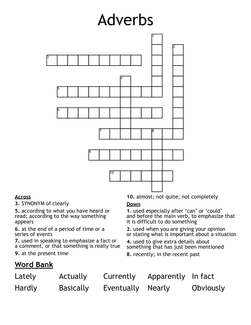 Adverbs Crossword