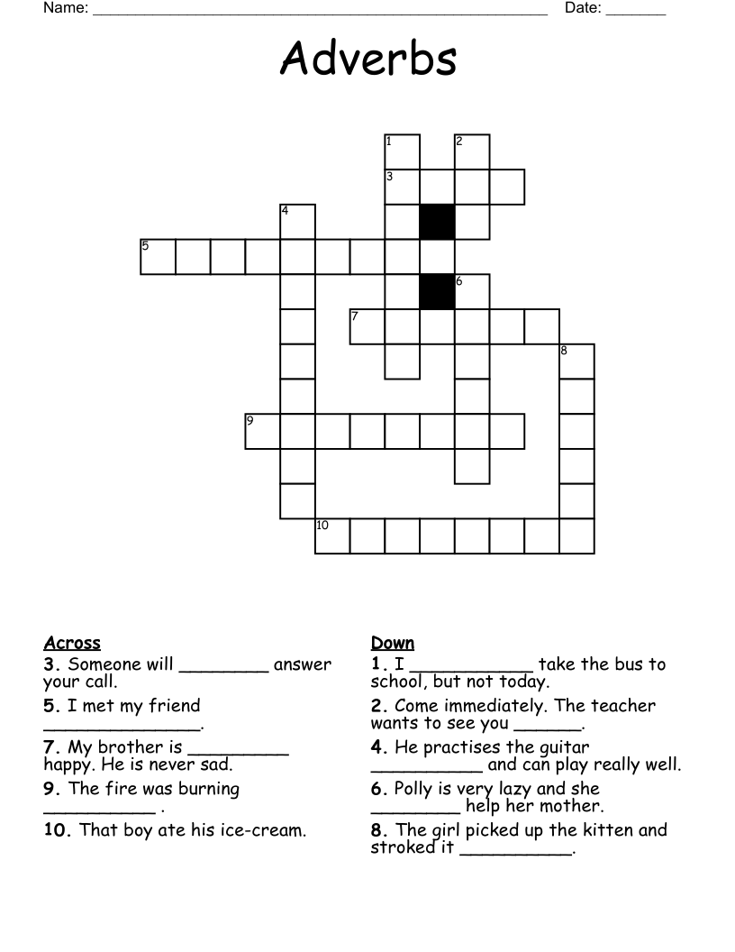 Adverbs Crossword