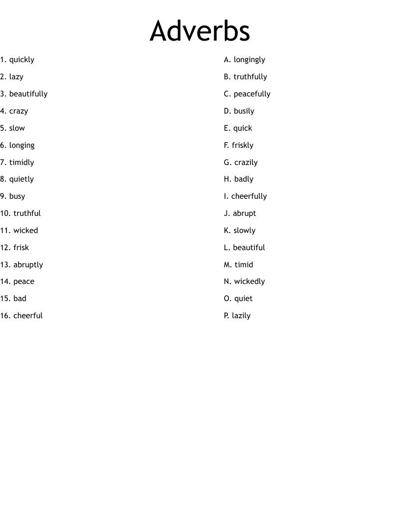 Adverbs Worksheet