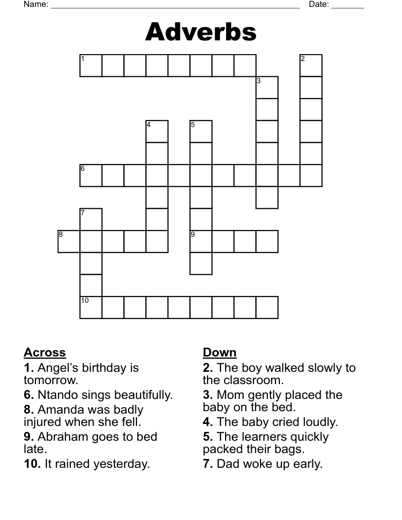 Adverbs Crossword