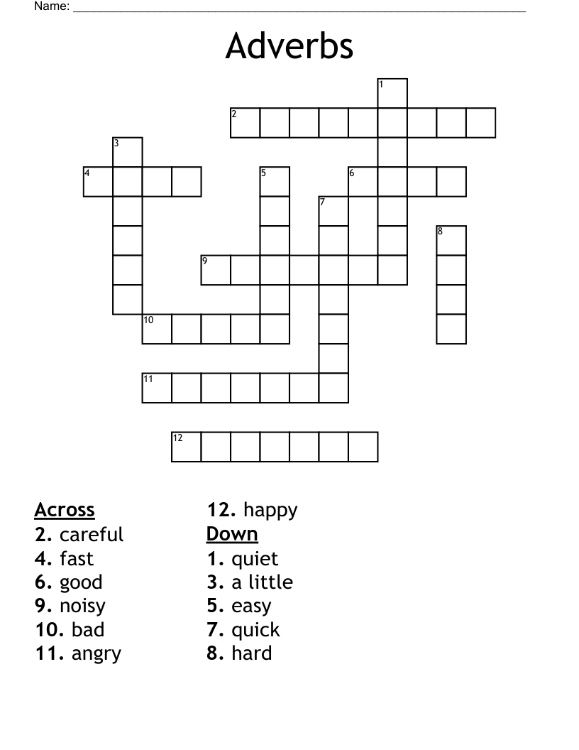 Adverbs Crossword
