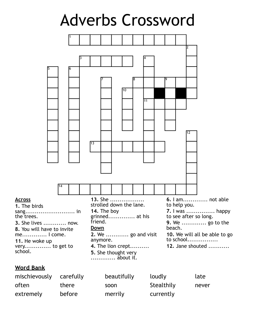 Adverbs Crossword