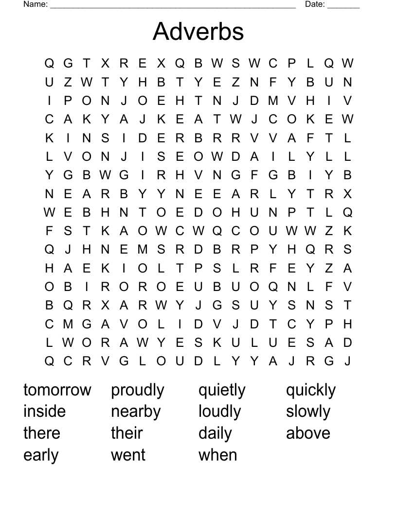 Adverbs  Word Search