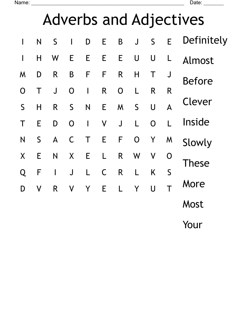 Adverbs and Adjectives Word Search