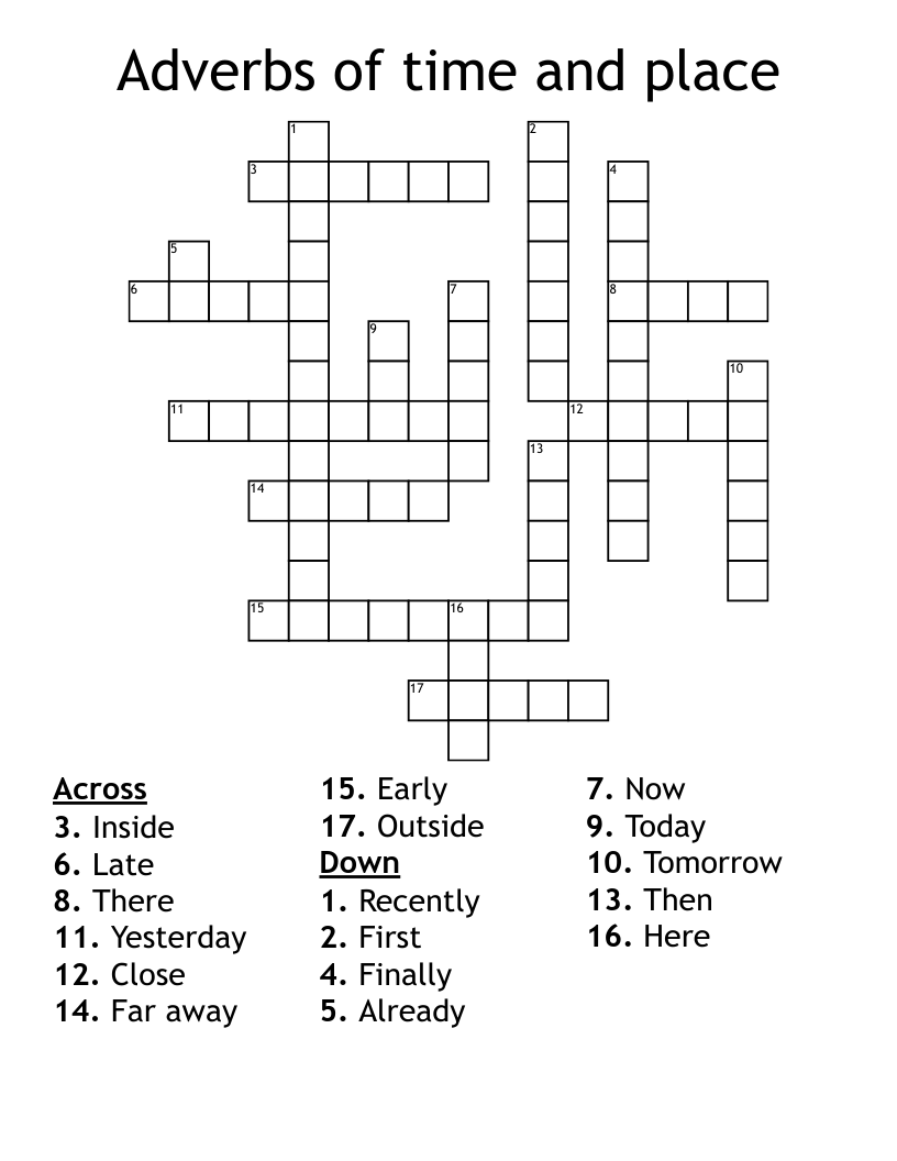 Adverbs of time and place Crossword