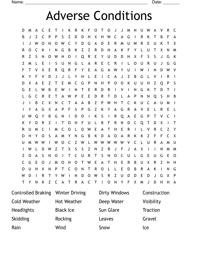 Adverse Conditions Word Search