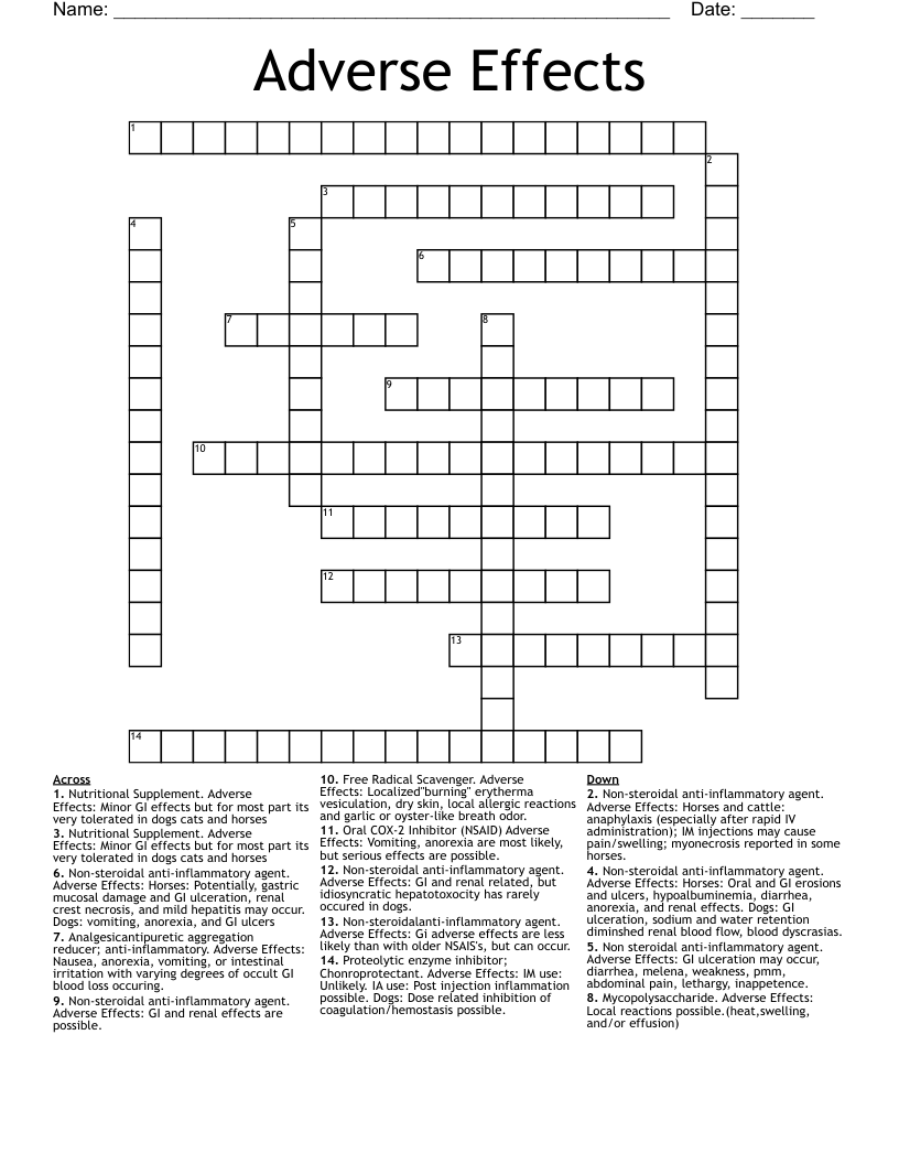 Adverse Effects Crossword