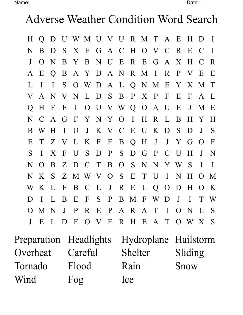 Adverse Weather Condition Word Search