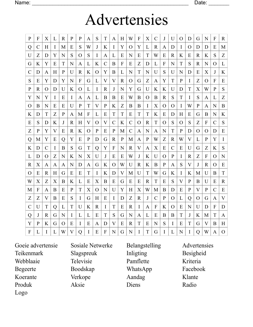 Advertensies Word Search