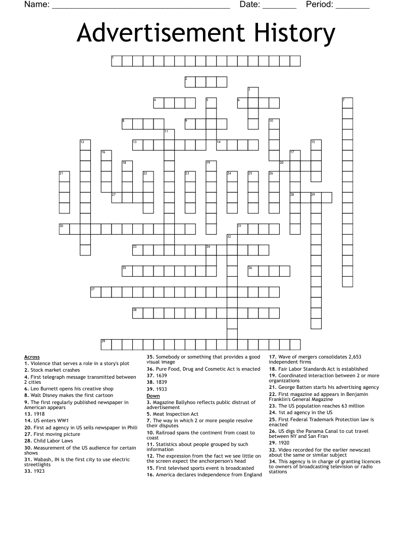 Advertisement History  Crossword