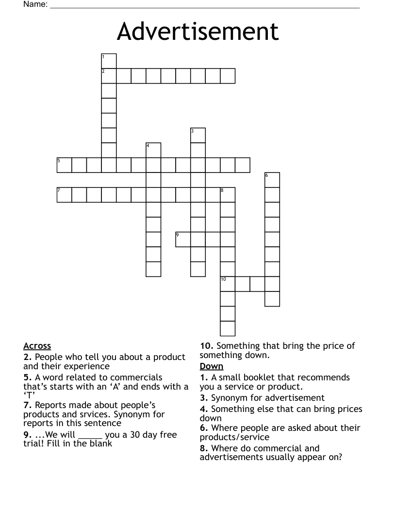 Advertisement  Crossword