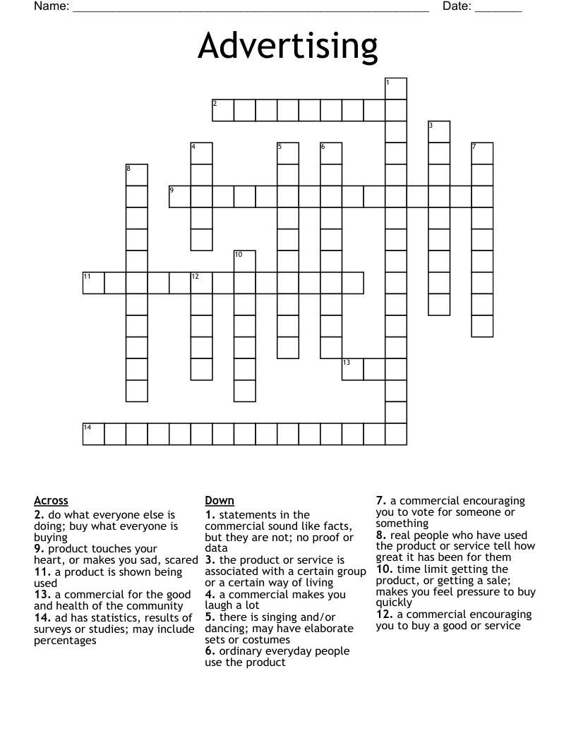 Advertising Crossword