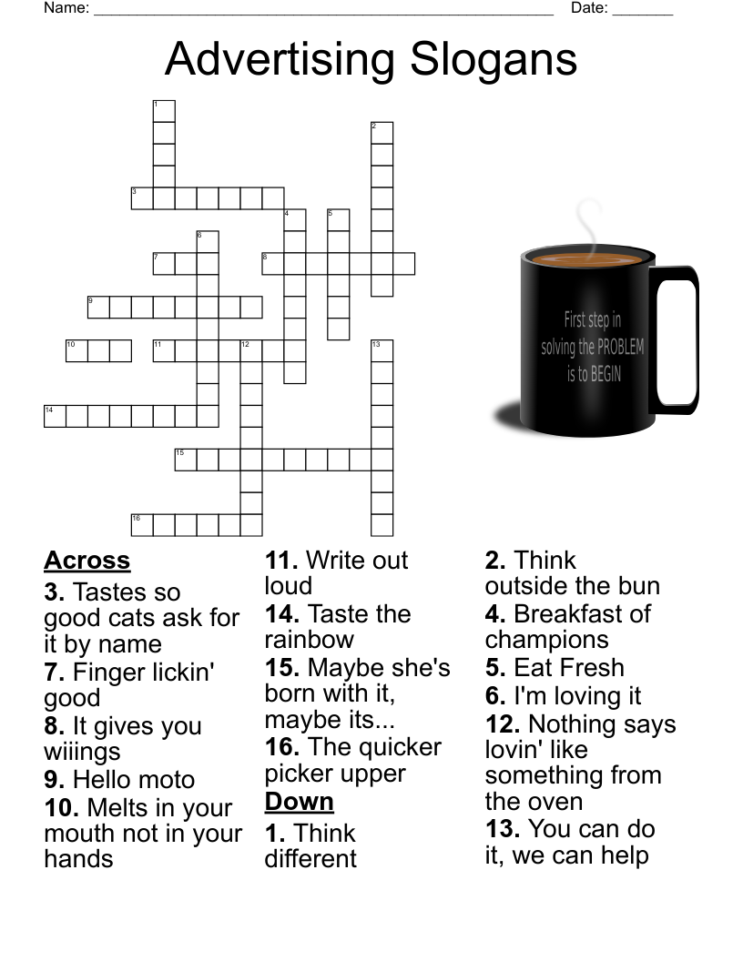 Advertising Slogans Crossword