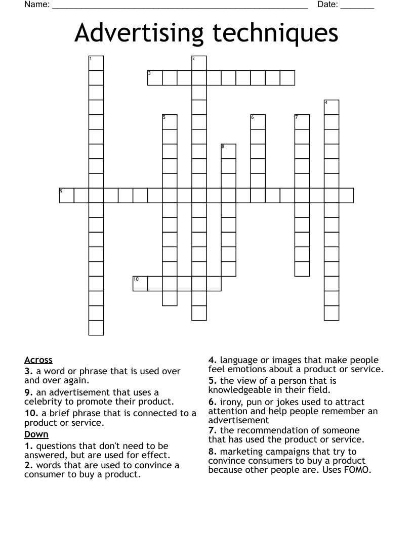 Advertising techniques Crossword