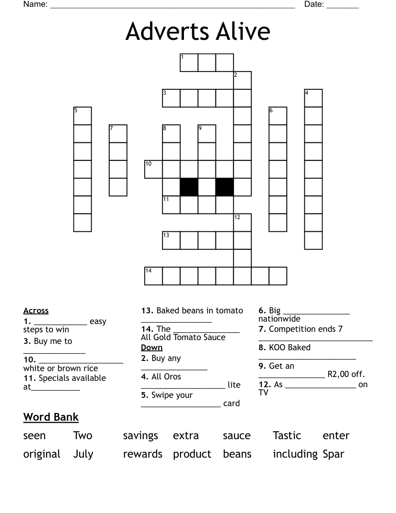 Adverts Alive Crossword