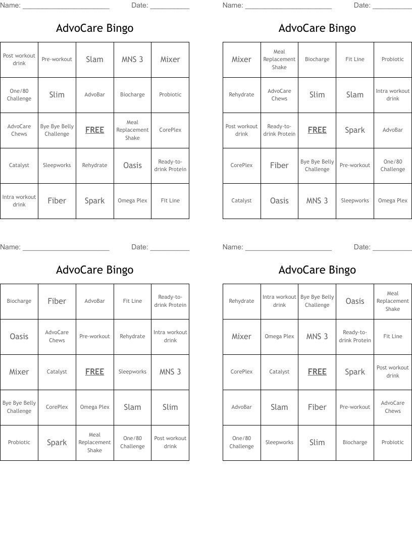 AdvoCare Bingo