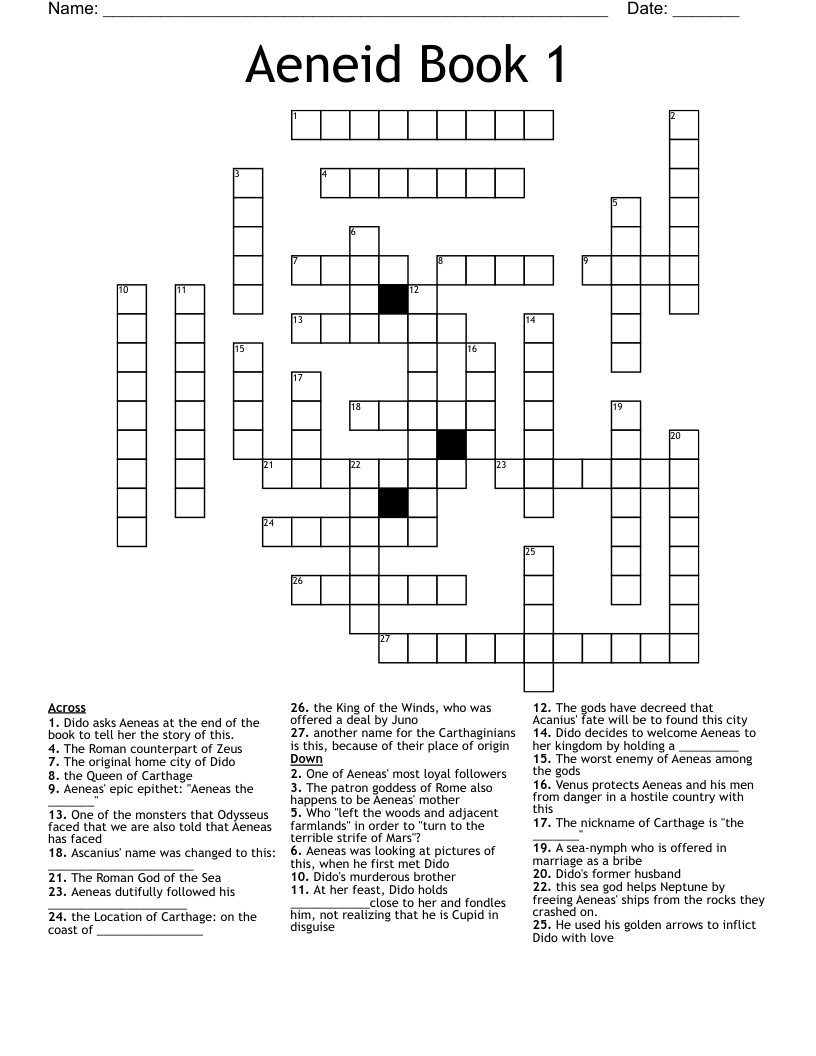 Aeneid Book 1 Crossword