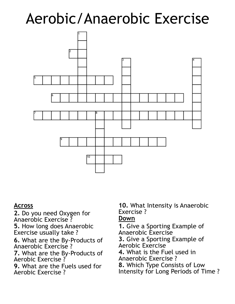 Aerobic/Anaerobic Exercise Crossword