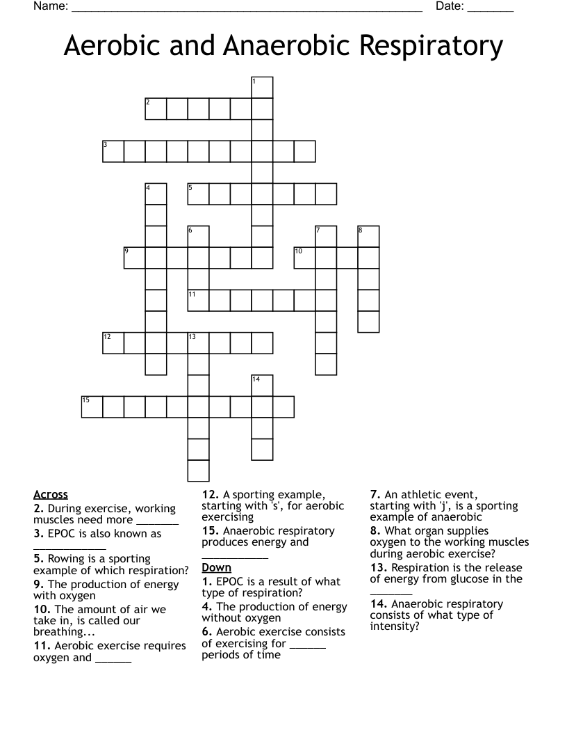Aerobic and Anaerobic Respiratory  Crossword