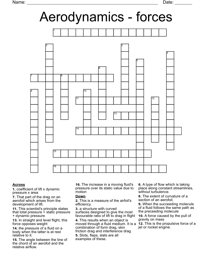Aerodynamics - forces Crossword