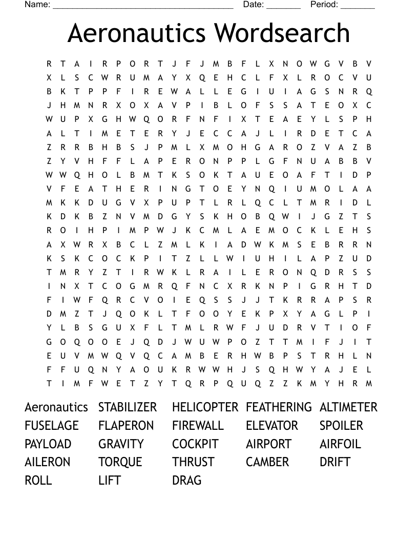 Aeronautics Wordsearch