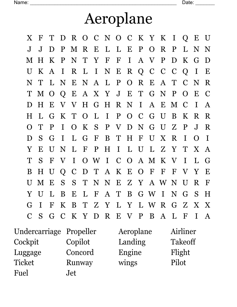 Aeroplane Word Search