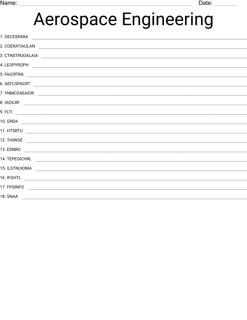 Aerospace Engineering Word Scramble