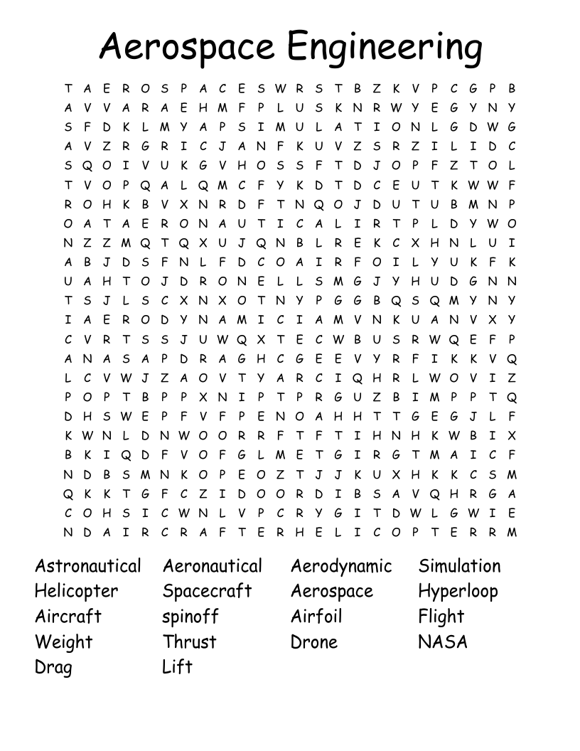 Aerospace Engineering Word Search
