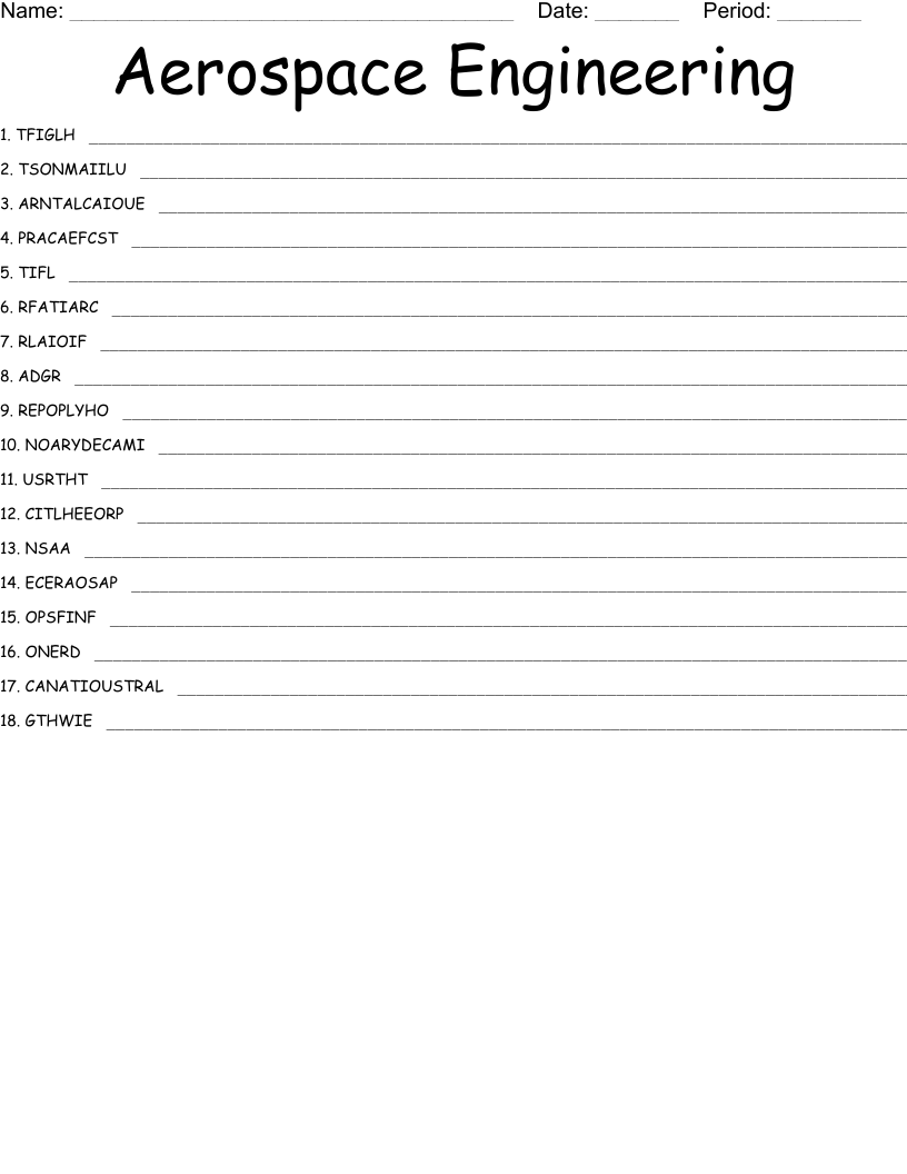 Aerospace Engineering Word Scramble