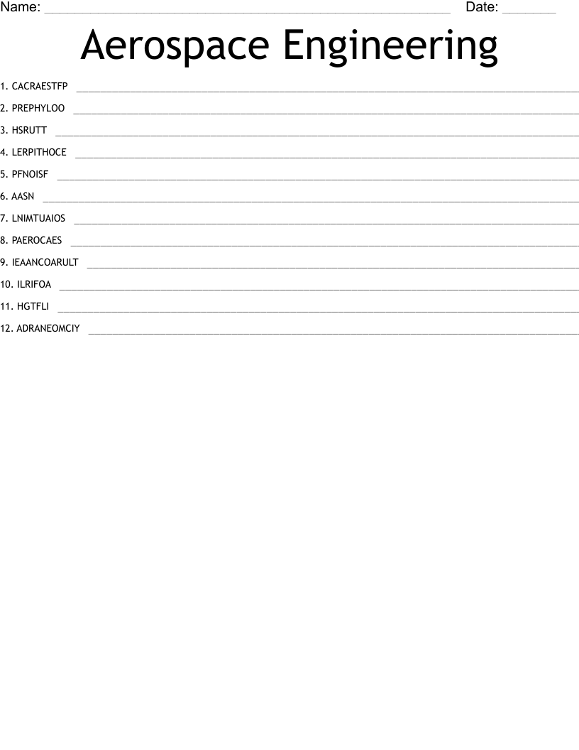 Aerospace Engineering Word Scramble