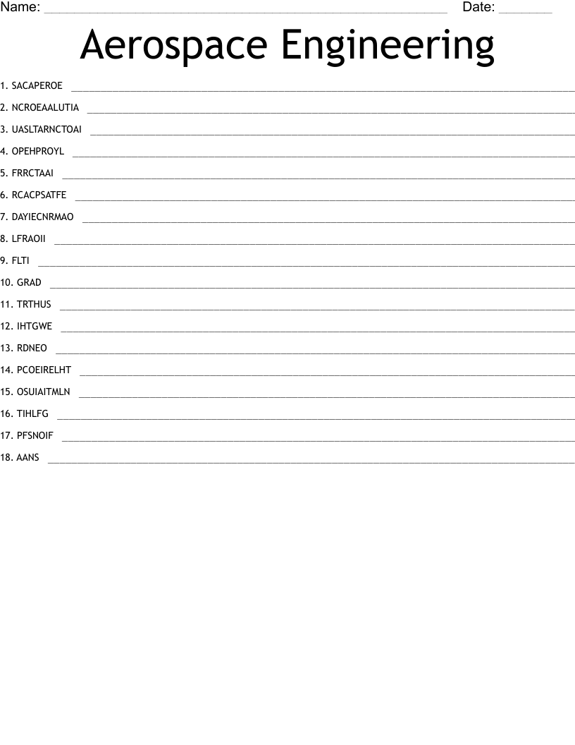Aerospace Engineering Word Scramble