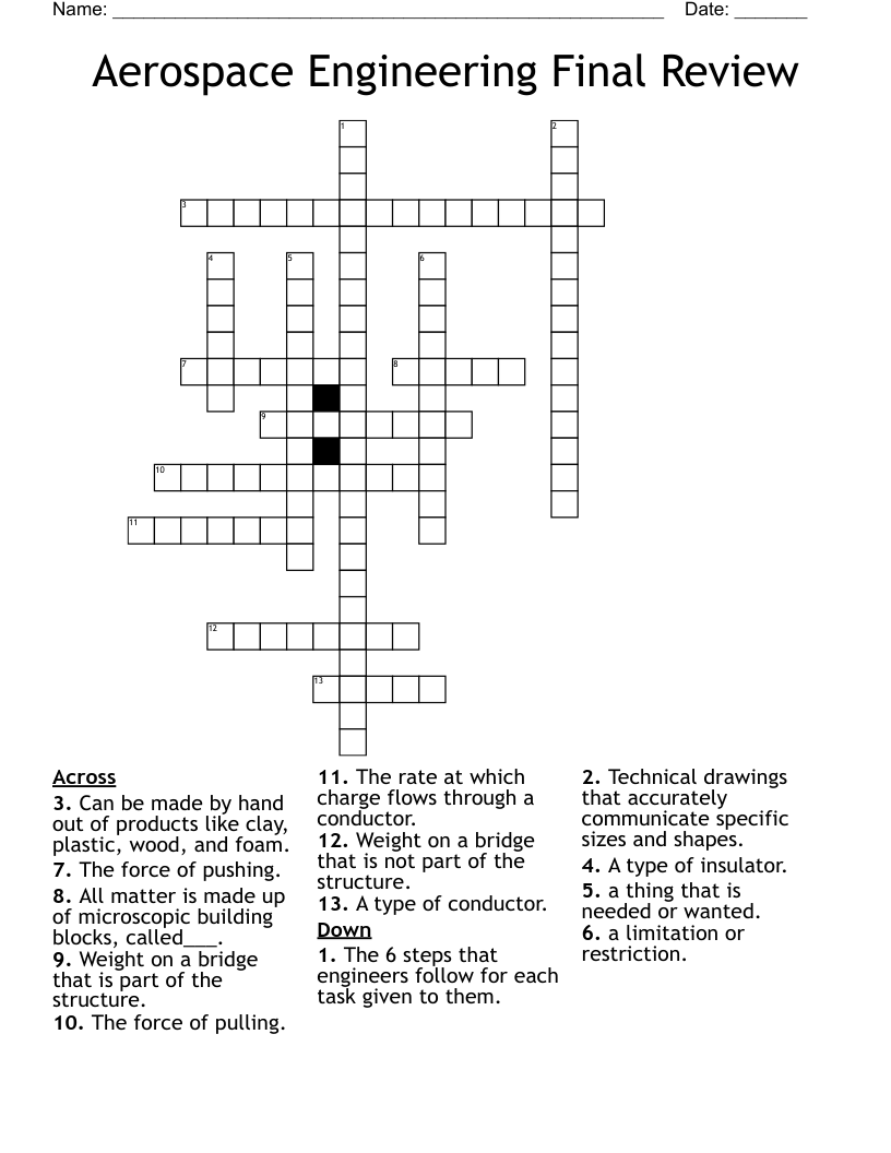 Aerospace Engineering Final Review Crossword