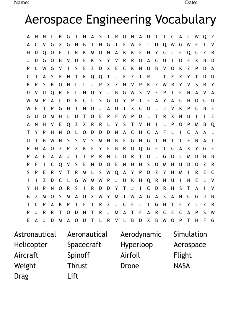 Aerospace Engineering Vocabulary Word Search