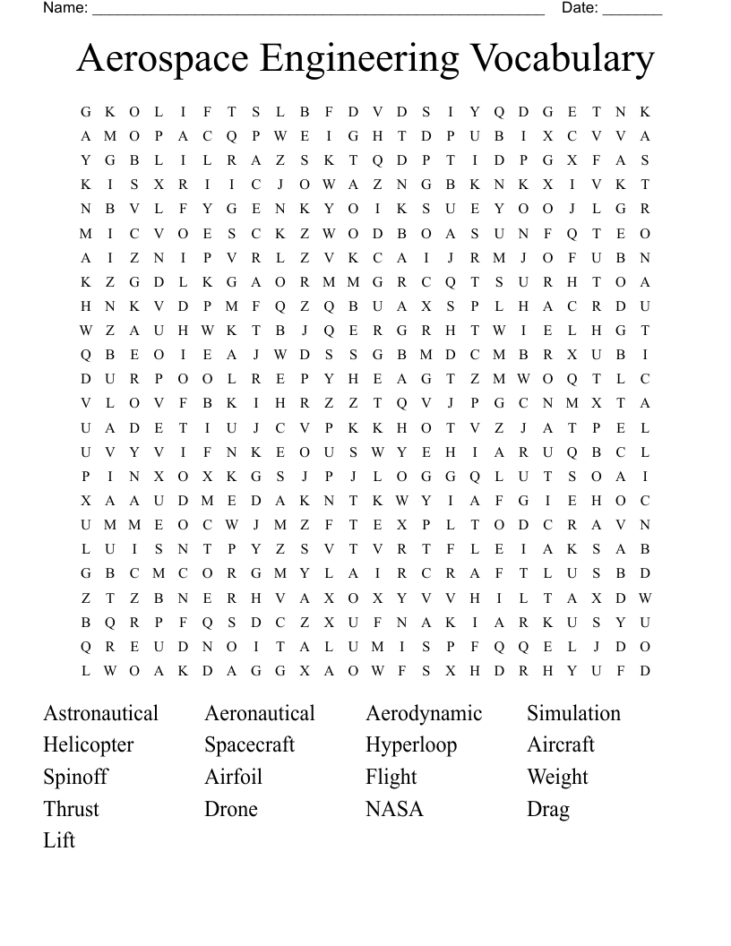 Aerospace Engineering Vocabulary Word Search