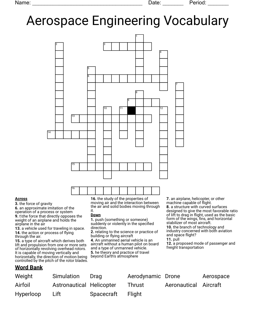 Aerospace Engineering Vocabulary Crossword