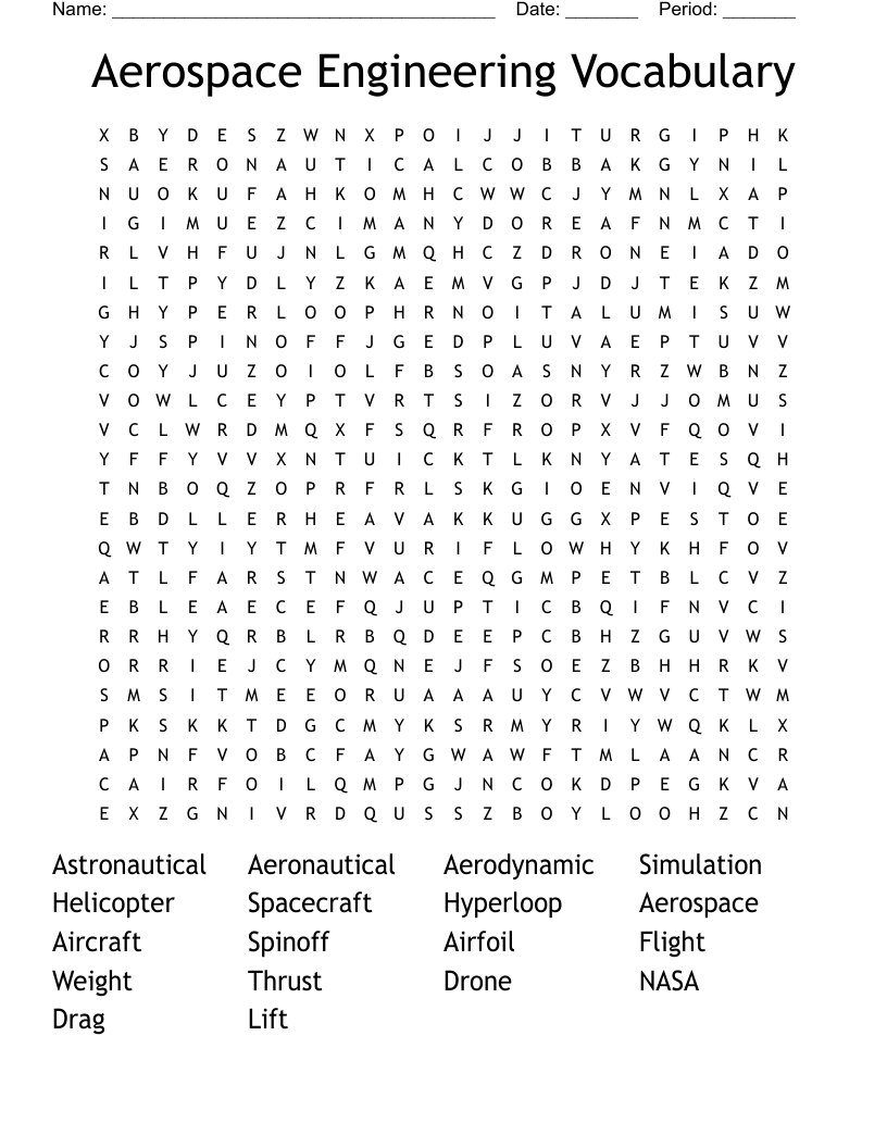 Aerospace Engineering Vocabulary Word Search