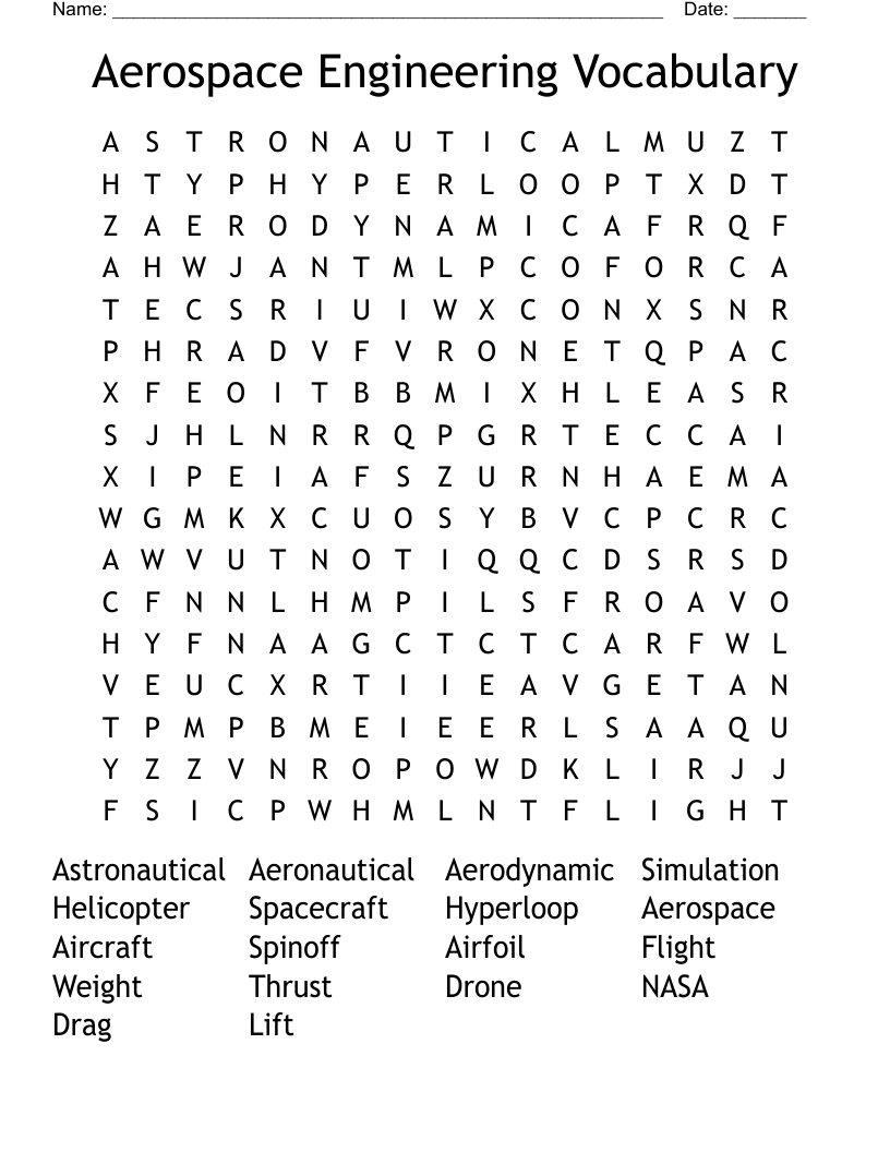 Aerospace Engineering Vocabulary Word Search