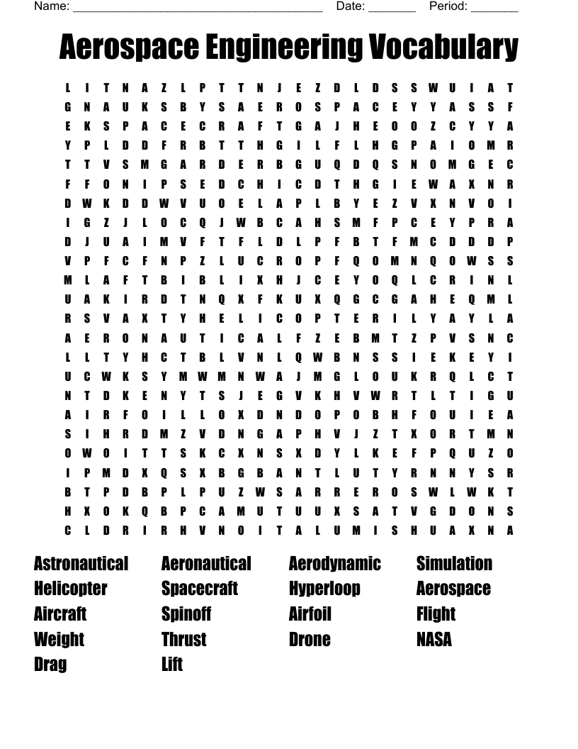 Aerospace Engineering Vocabulary Word Search