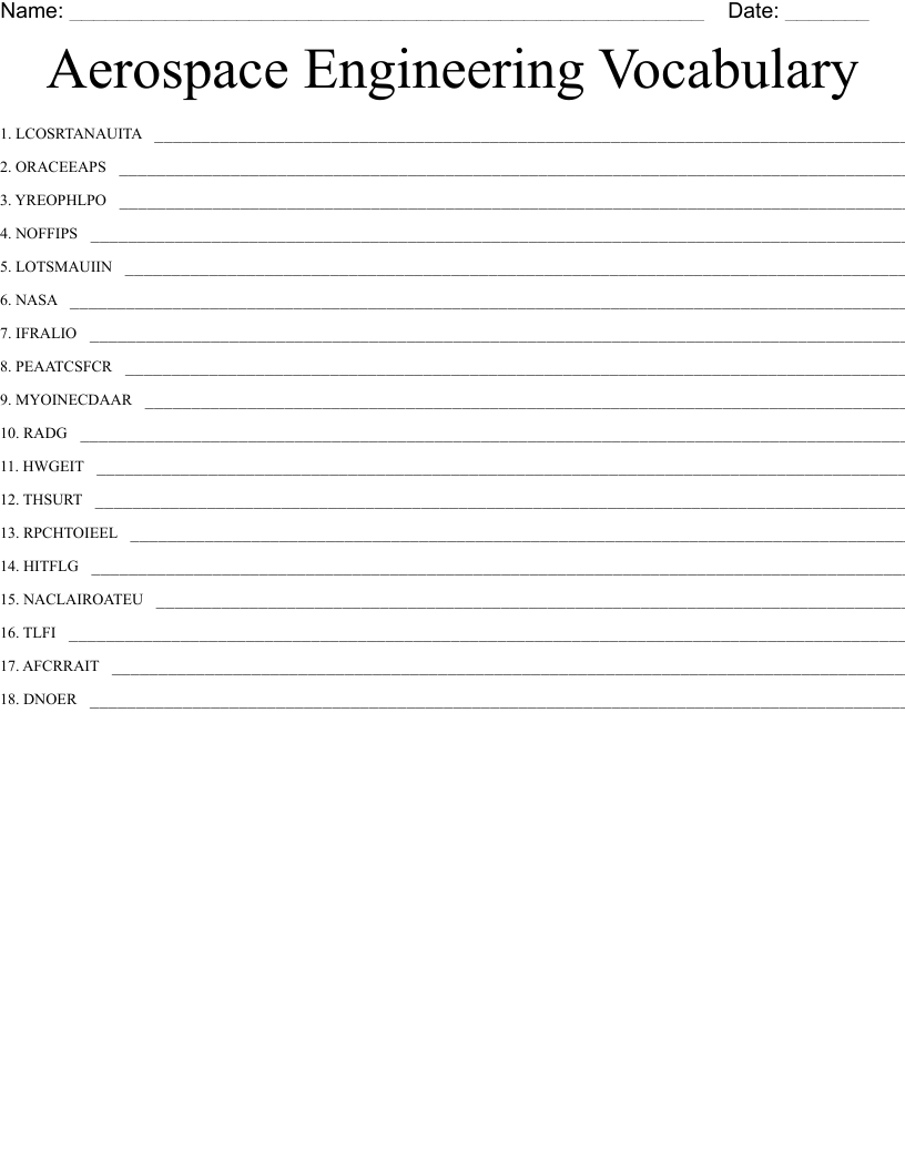 Aerospace Engineering Vocabulary Word Scramble